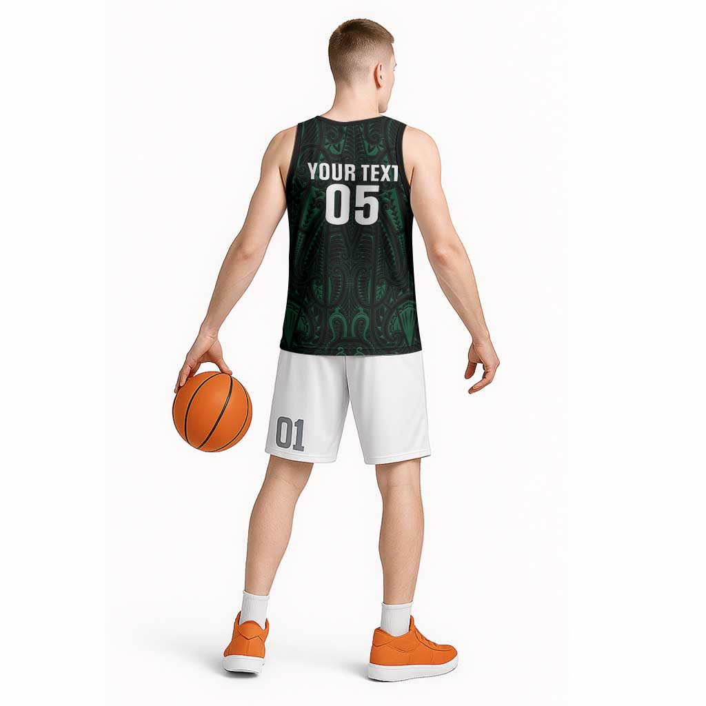 Custom New Zealand Fishing Basketball Jersey Maori Tribal Pattern - Polynesian Pride