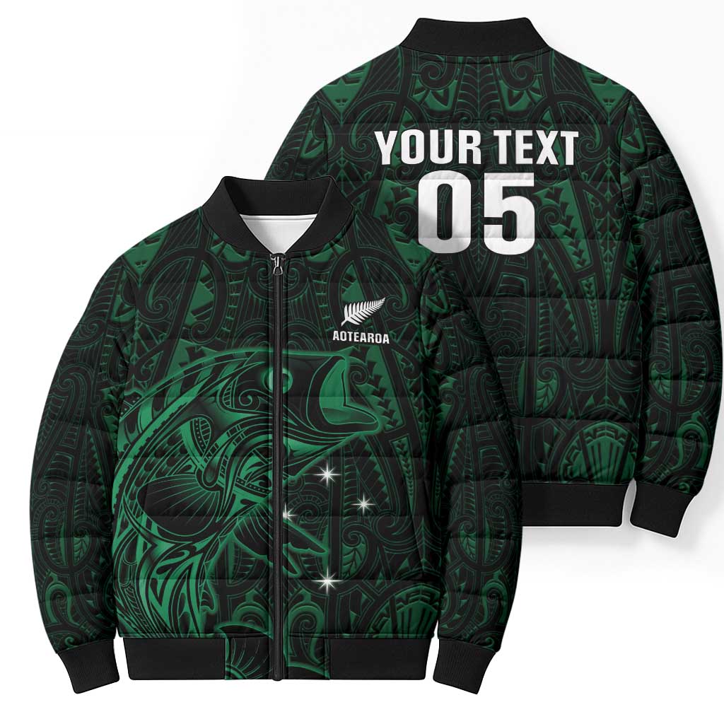 Custom New Zealand Fishing Bomber Puffer Jacket Maori Tribal Pattern - Polynesian Pride