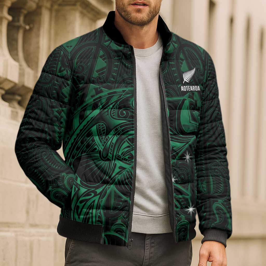 Custom New Zealand Fishing Bomber Puffer Jacket Maori Tribal Pattern - Polynesian Pride