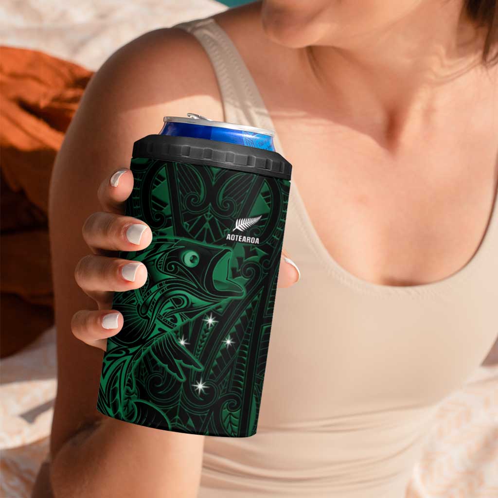 Custom New Zealand Fishing 4 in 1 Can Cooler Tumbler Maori Tribal Pattern - Polynesian Pride