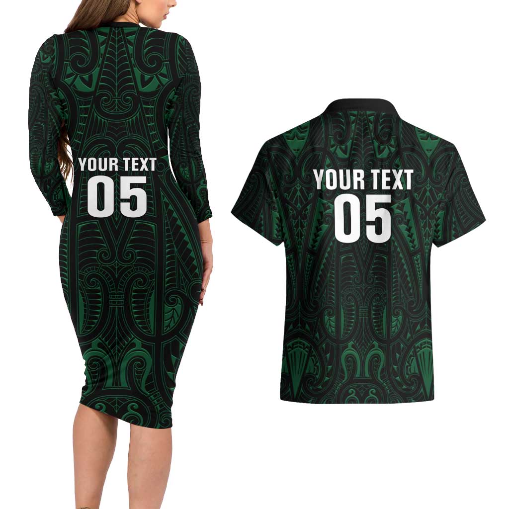 Custom New Zealand Fishing Couples Matching Long Sleeve Bodycon Dress and Hawaiian Shirt Maori Tribal Pattern LT05 - Polynesian Pride
