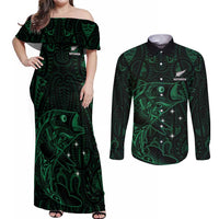 Custom New Zealand Fishing Couples Matching Off Shoulder Maxi Dress and Long Sleeve Button Shirt Maori Tribal Pattern - Polynesian Pride