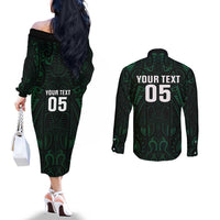 Custom New Zealand Fishing Couples Matching Off The Shoulder Long Sleeve Dress and Long Sleeve Button Shirt Maori Tribal Pattern LT05 - Polynesian Pride