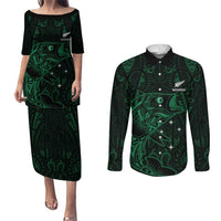 Custom New Zealand Fishing Couples Matching Puletasi and Long Sleeve Button Shirt Maori Tribal Pattern - Polynesian Pride