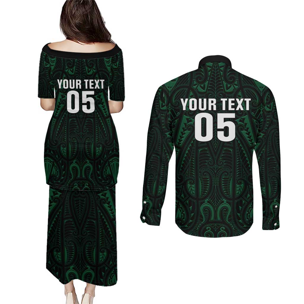 Custom New Zealand Fishing Couples Matching Puletasi and Long Sleeve Button Shirt Maori Tribal Pattern - Polynesian Pride