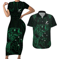 Custom New Zealand Fishing Couples Matching Short Sleeve Bodycon Dress and Hawaiian Shirt Maori Tribal Pattern LT05 Black - Polynesian Pride