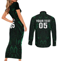 Custom New Zealand Fishing Couples Matching Short Sleeve Bodycon Dress and Long Sleeve Button Shirt Maori Tribal Pattern LT05 - Polynesian Pride