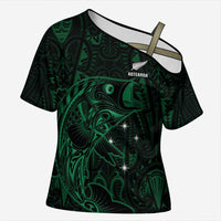Custom New Zealand Fishing Cross Shoulder Shirt Maori Tribal Pattern - Polynesian Pride
