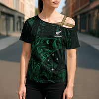 Custom New Zealand Fishing Cross Shoulder Shirt Maori Tribal Pattern - Polynesian Pride