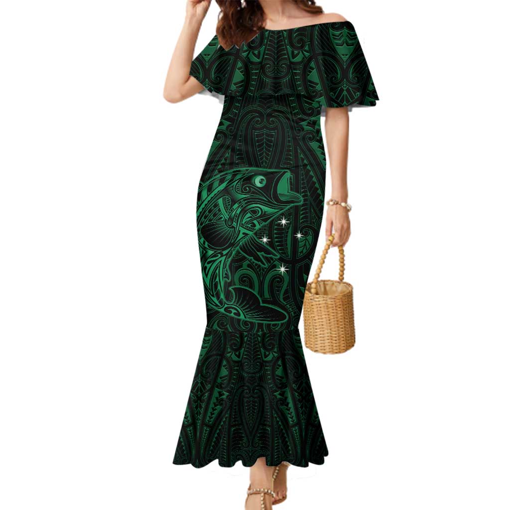 Custom New Zealand Fishing Family Matching Mermaid Dress and Hawaiian Shirt Maori Tribal Pattern LT05 Mom's Dress Black - Polynesian Pride