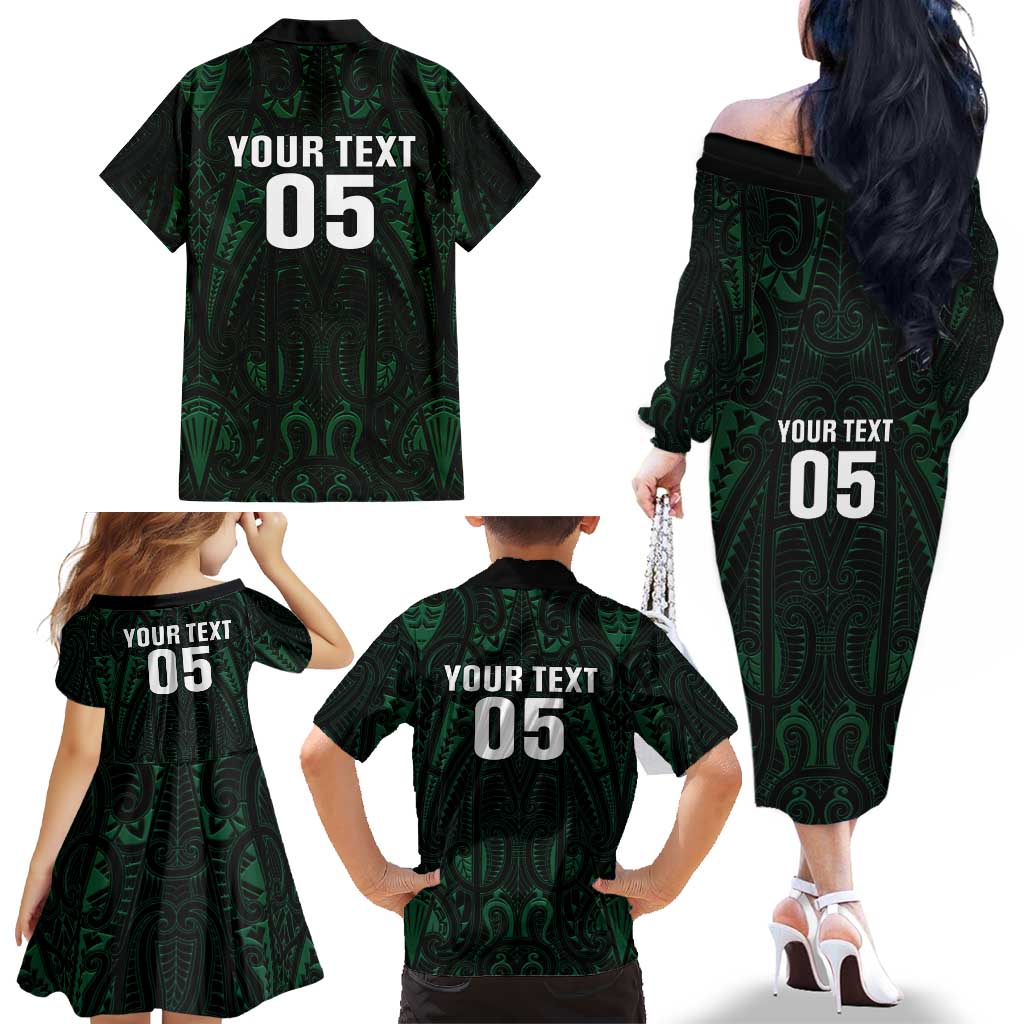 Custom New Zealand Fishing Family Matching Off The Shoulder Long Sleeve Dress and Hawaiian Shirt Maori Tribal Pattern LT05 - Polynesian Pride