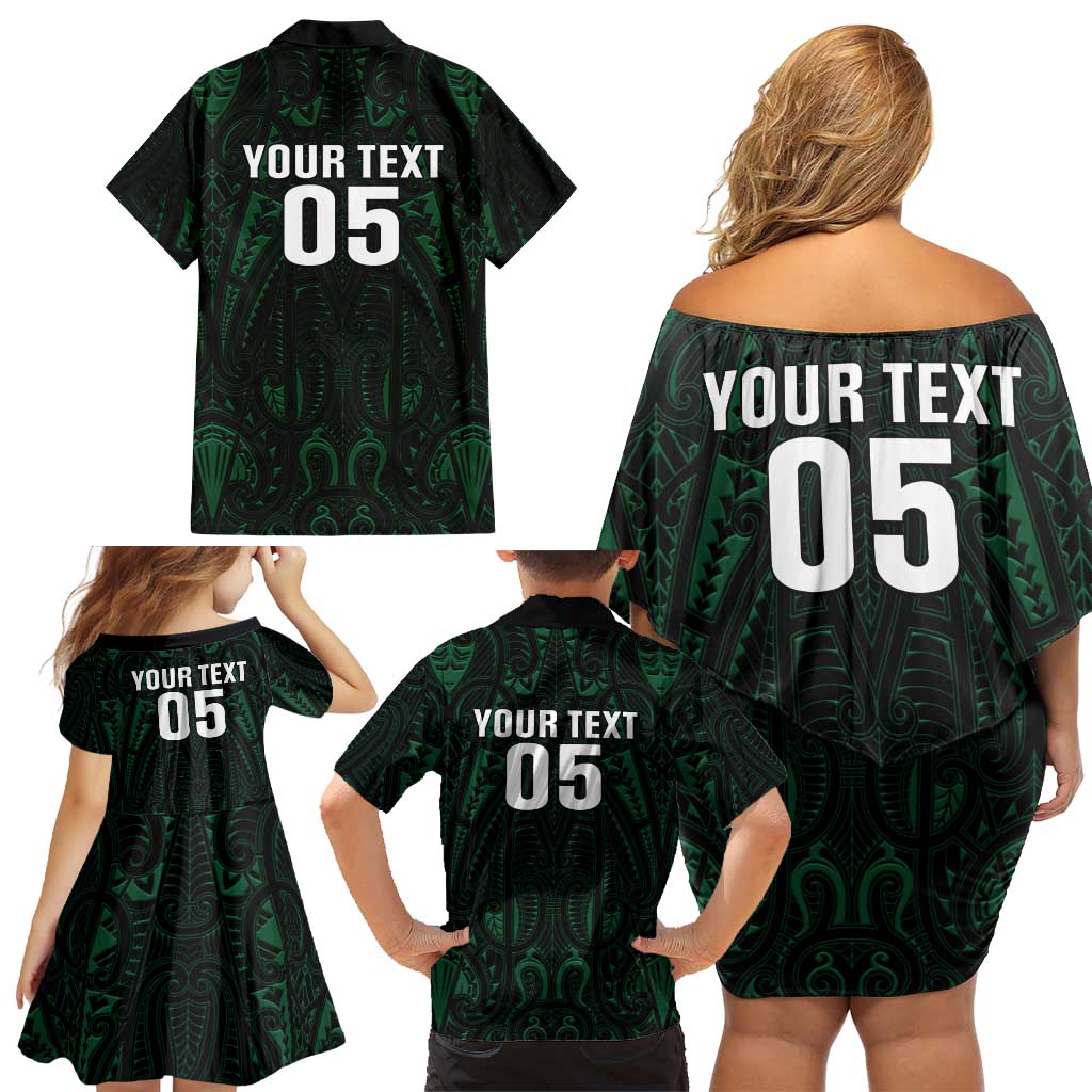 Custom New Zealand Fishing Family Matching Off Shoulder Short Dress and Hawaiian Shirt Maori Tribal Pattern LT05 - Polynesian Pride