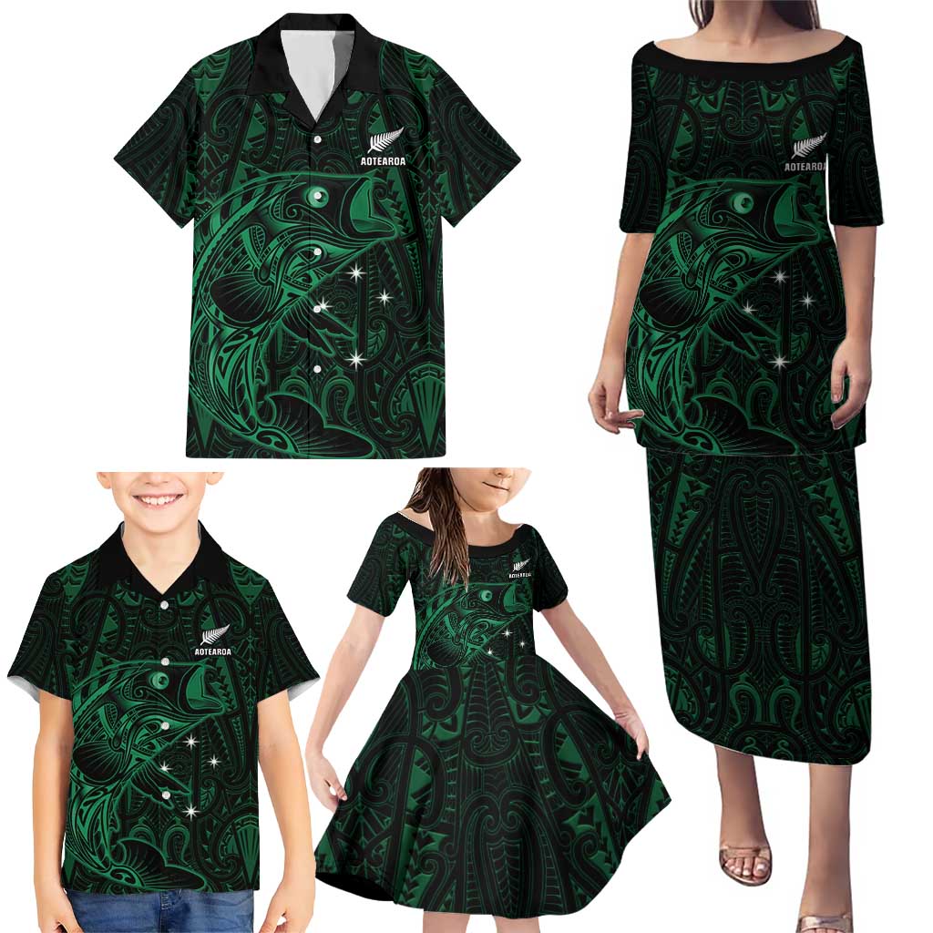Custom New Zealand Fishing Family Matching Puletasi and Hawaiian Shirt Maori Tribal Pattern LT05 - Polynesian Pride