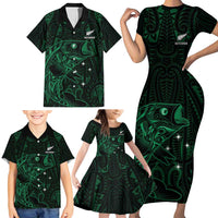 Custom New Zealand Fishing Family Matching Short Sleeve Bodycon Dress and Hawaiian Shirt Maori Tribal Pattern LT05 - Polynesian Pride