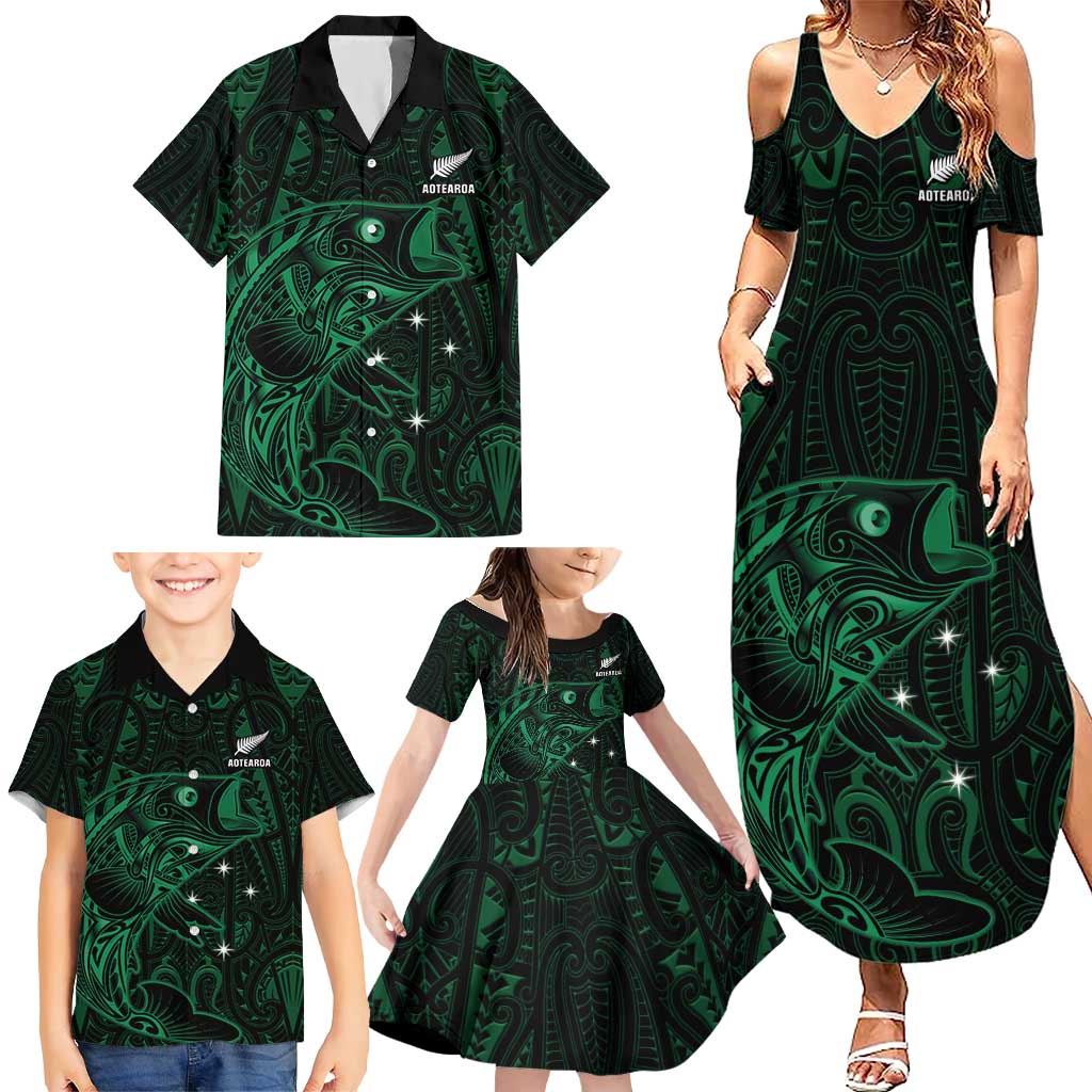Custom New Zealand Fishing Family Matching Summer Maxi Dress and Hawaiian Shirt Maori Tribal Pattern LT05 - Polynesian Pride