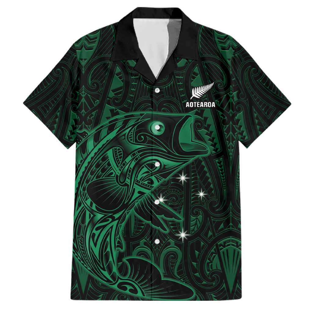 Custom New Zealand Fishing Family Matching Tank Maxi Dress and Hawaiian Shirt Maori Tribal Pattern LT05 Dad's Shirt - Short Sleeve Black - Polynesian Pride