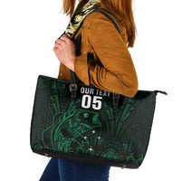 Custom New Zealand Fishing Leather Tote Bag Maori Tribal Pattern LT05 Black - Polynesian Pride