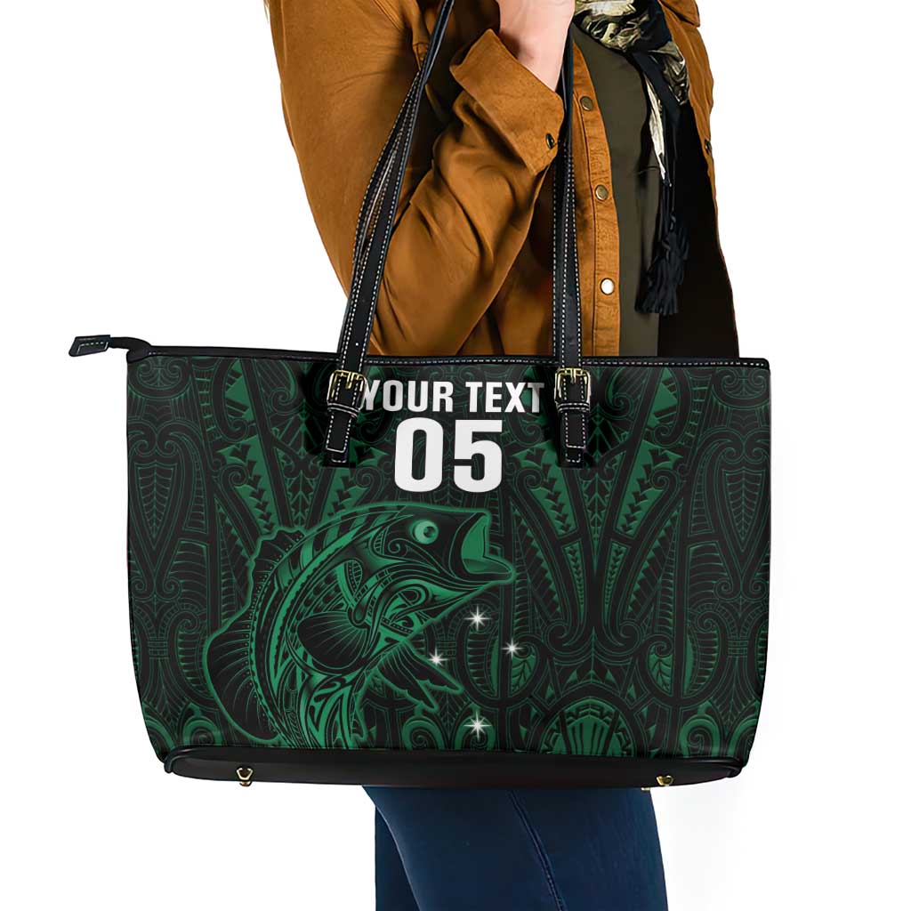 Custom New Zealand Fishing Leather Tote Bag Maori Tribal Pattern LT05 - Polynesian Pride