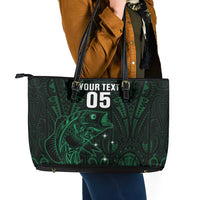 Custom New Zealand Fishing Leather Tote Bag Maori Tribal Pattern LT05 - Polynesian Pride