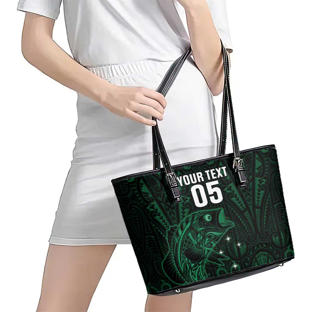 Custom New Zealand Fishing Leather Tote Bag Maori Tribal Pattern LT05 - Polynesian Pride