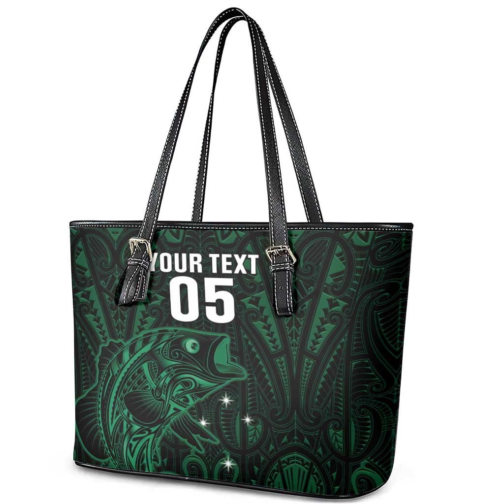 Custom New Zealand Fishing Leather Tote Bag Maori Tribal Pattern LT05 - Polynesian Pride