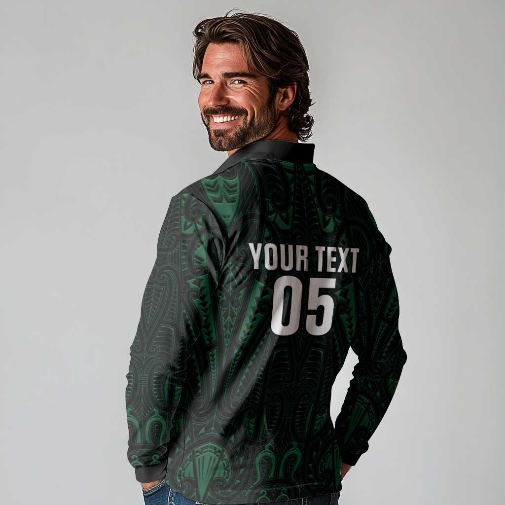 Custom New Zealand Fishing Long Sleeve Polo Shirt Maori Tribal Pattern - Polynesian Pride