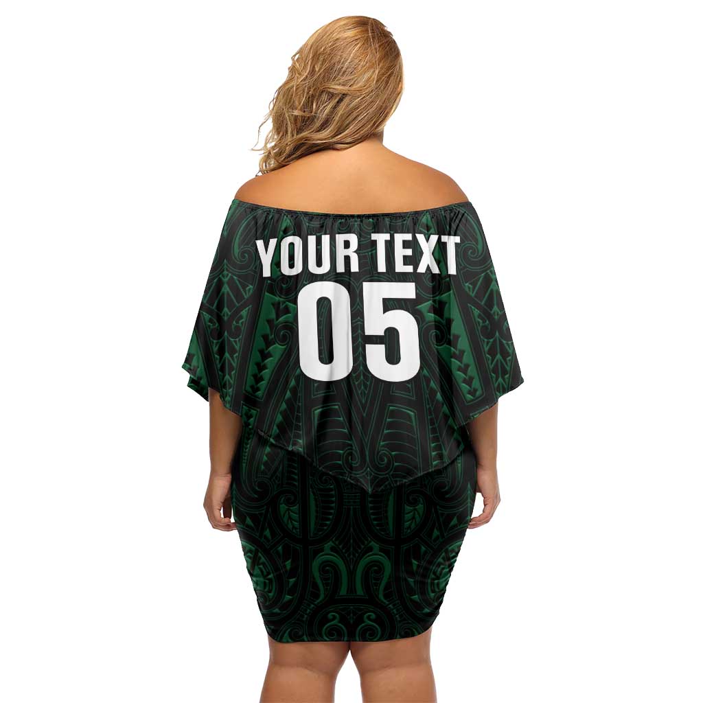 Custom New Zealand Fishing Off Shoulder Short Dress Maori Tribal Pattern - Polynesian Pride