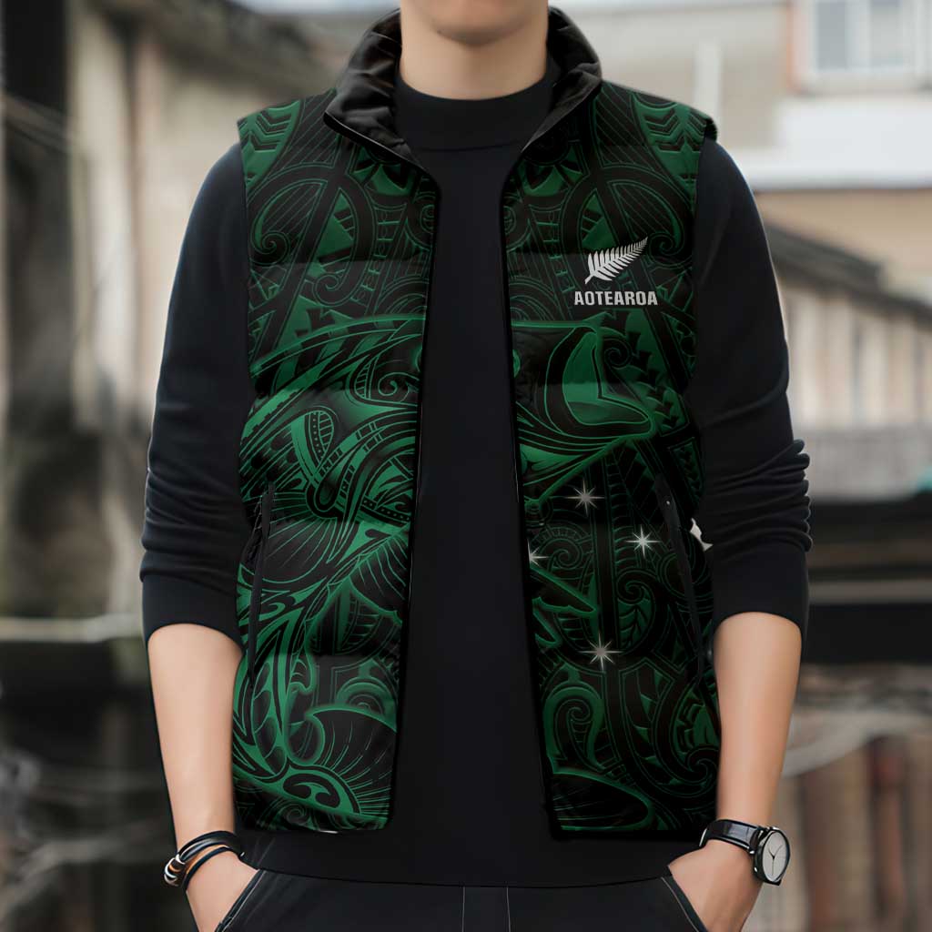 Custom New Zealand Fishing Sleeveless Puffer Jacket Maori Tribal Pattern - Polynesian Pride
