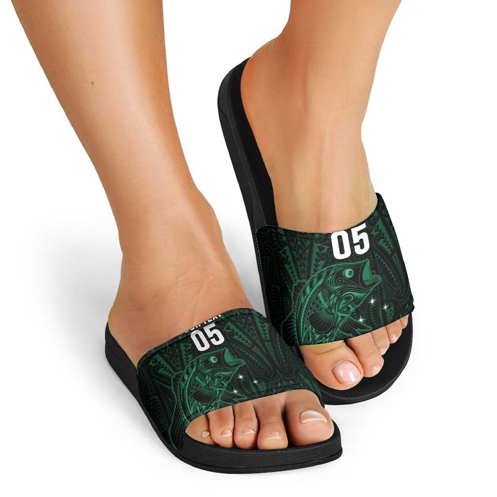 Custom New Zealand Fishing Slide Sandals Maori Tribal Pattern - Polynesian Pride