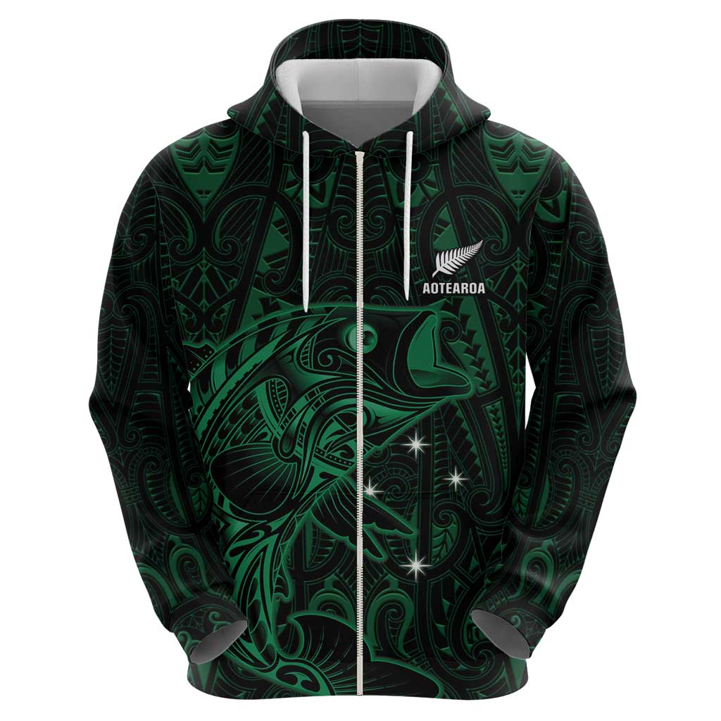 Custom New Zealand Fishing Zip Hoodie Maori Tribal Pattern - Polynesian Pride