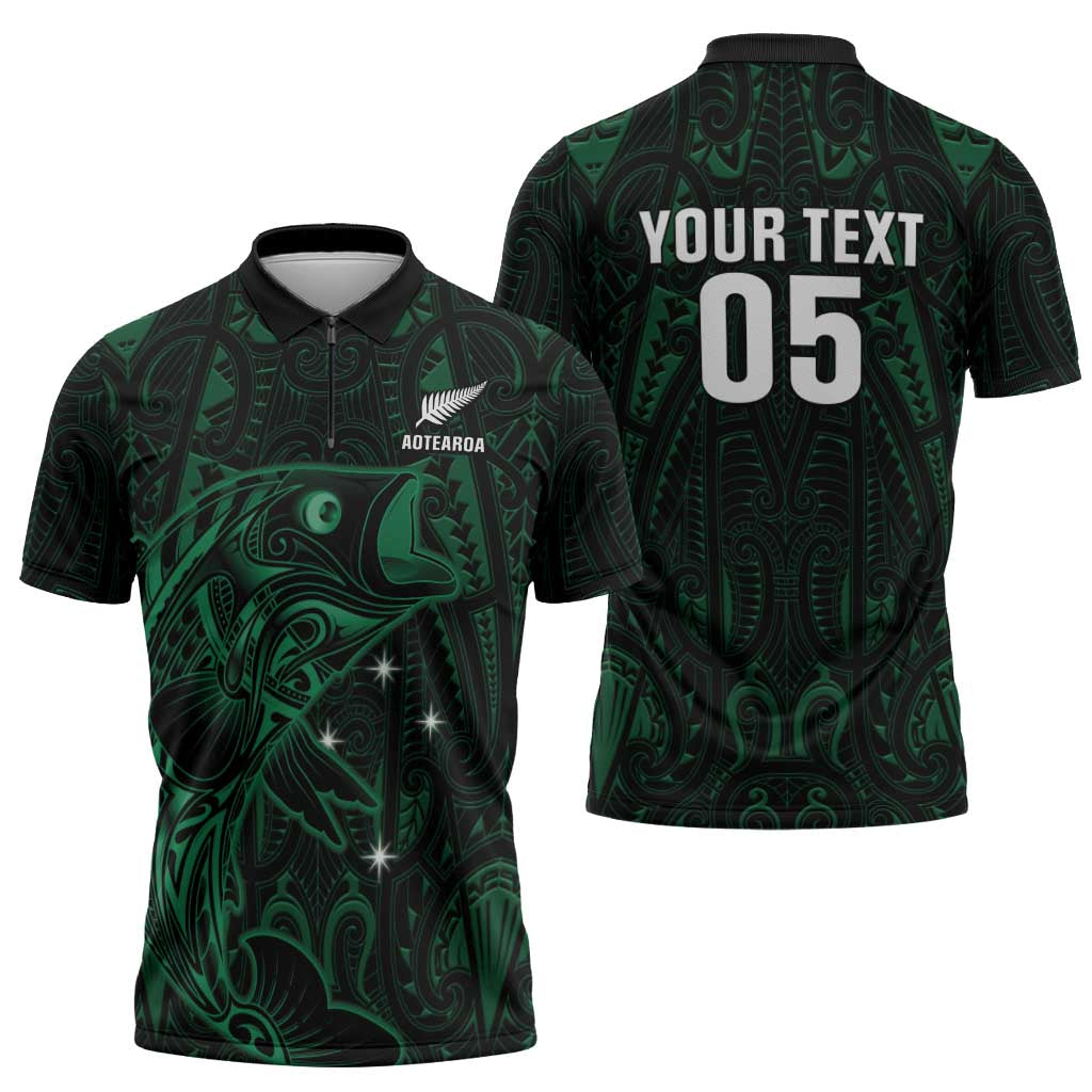 Custom New Zealand Fishing Zipper Polo Shirt Maori Tribal Pattern - Polynesian Pride