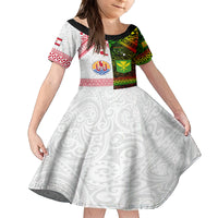 Custom Hawaii And Tahiti Family Matching Puletasi and Hawaiian Shirt Coat Of Arms Polynesian Pattern LT05 Daughter's Dress Reggae - Polynesian Pride