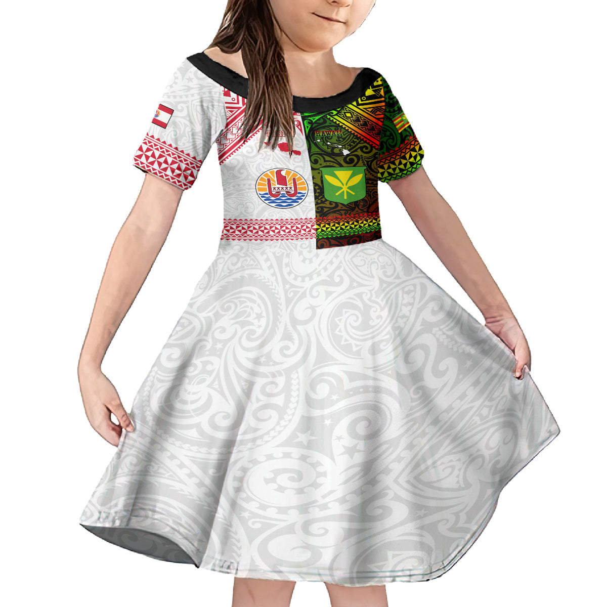 Custom Hawaii And Tahiti Family Matching Tank Maxi Dress and Hawaiian Shirt Coat Of Arms Polynesian Pattern LT05 Daughter's Dress Reggae - Polynesian Pride