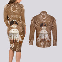 Bula Fiji Women's Day Couples Matching Long Sleeve Bodycon Dress and Long Sleeve Button Shirt With Fijian Tapa Pattern LT05 - Polynesian Pride