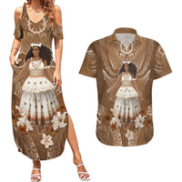 Bula Fiji Women's Day Couples Matching Summer Maxi Dress and Hawaiian Shirt With Fijian Tapa Pattern LT05 Brown - Polynesian Pride