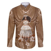 Bula Fiji Women's Day Family Matching Mermaid Dress and Hawaiian Shirt With Fijian Tapa Pattern LT05 Dad's Shirt - Long Sleeve Brown - Polynesian Pride