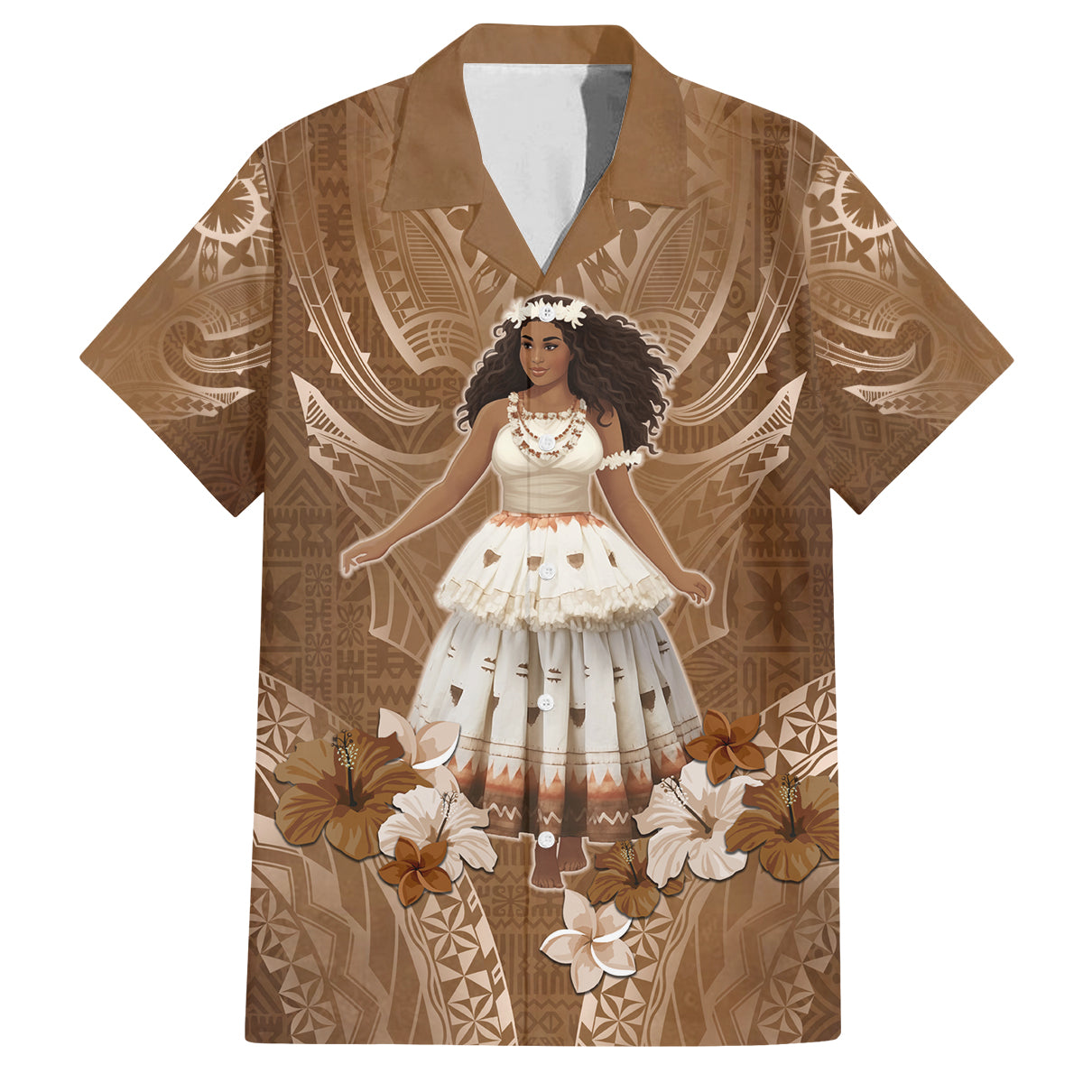 Bula Fiji Women's Day Family Matching Tank Maxi Dress and Hawaiian Shirt With Fijian Tapa Pattern LT05 Dad's Shirt - Short Sleeve Brown - Polynesian Pride