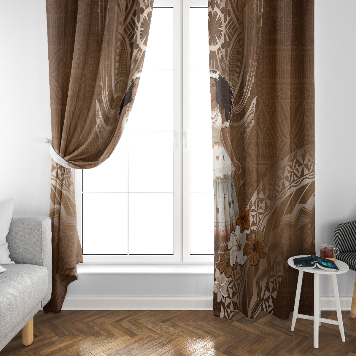 Bula Fiji Women's Day Window Curtain With Fijian Tapa Pattern