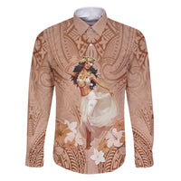 Hawaii Women's Day Family Matching Puletasi and Hawaiian Shirt With Polynesian Pattern LT05 Dad's Shirt - Long Sleeve Brown - Polynesian Pride