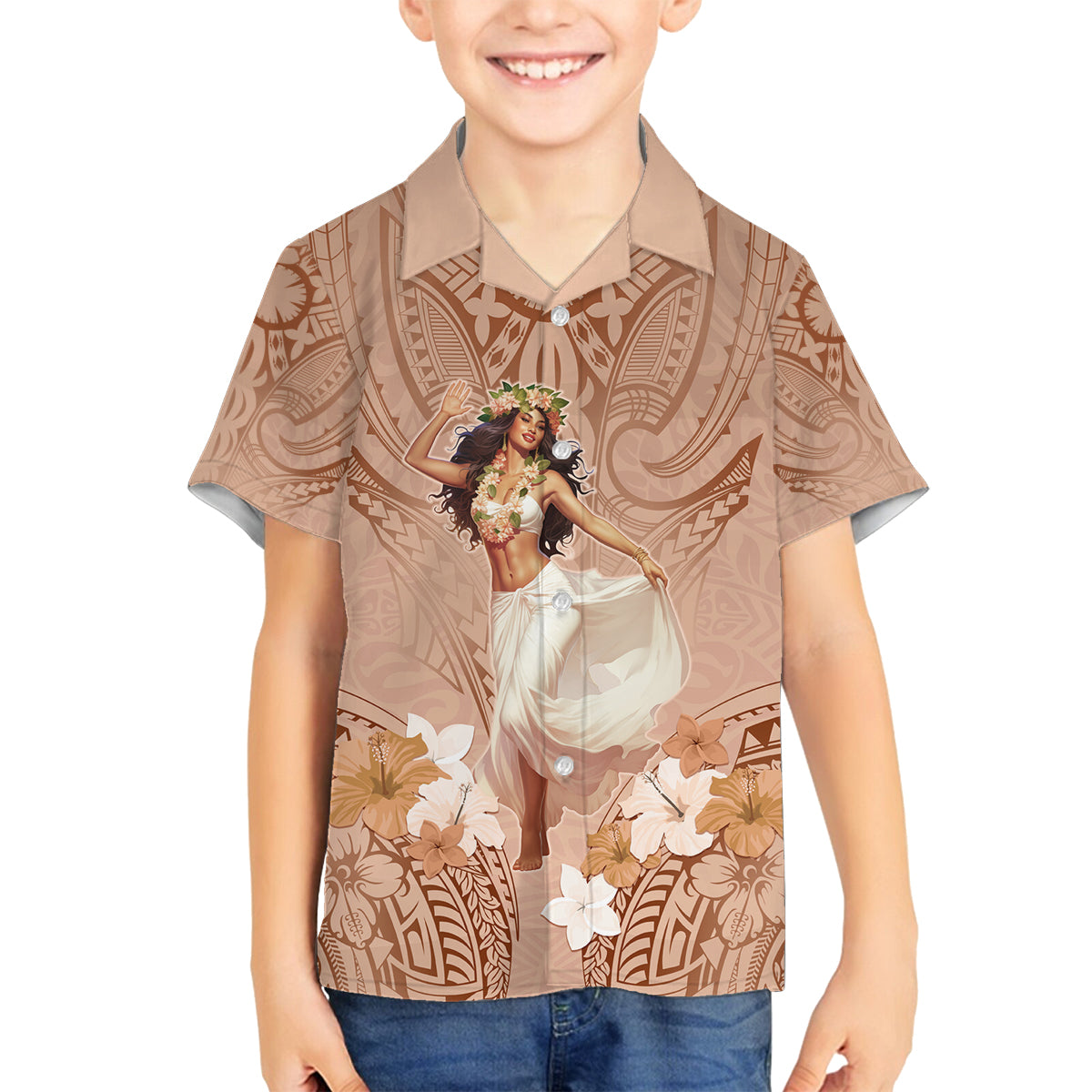 Hawaii Women's Day Family Matching Tank Maxi Dress and Hawaiian Shirt With Polynesian Pattern LT05 Son's Shirt Brown - Polynesian Pride
