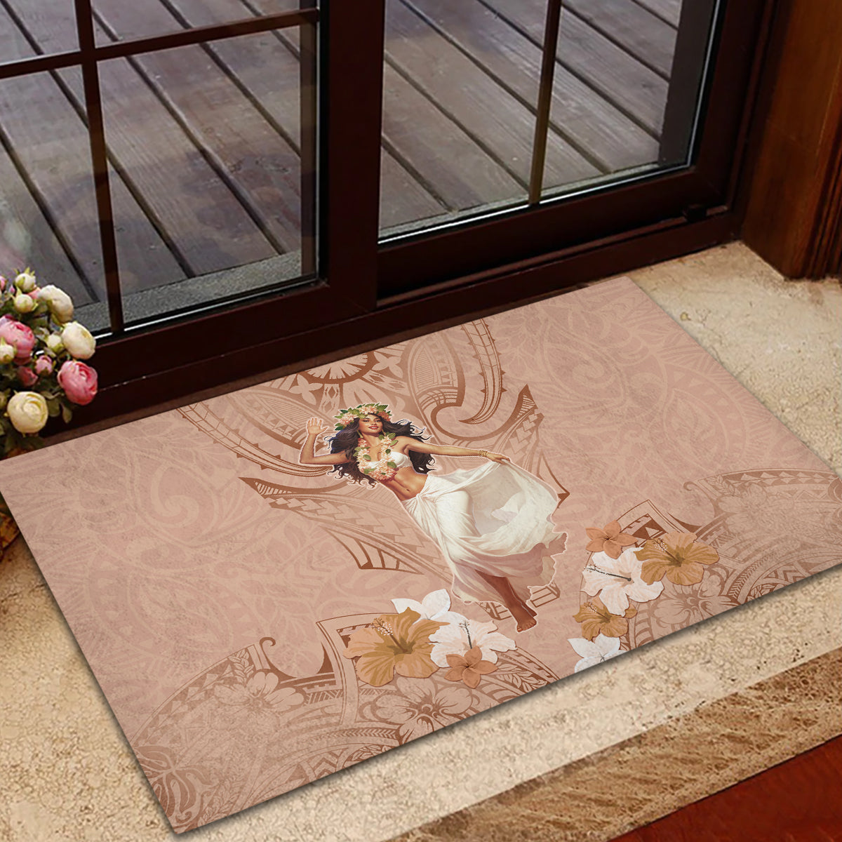 Hawaii Women's Day Rubber Doormat With Polynesian Pattern