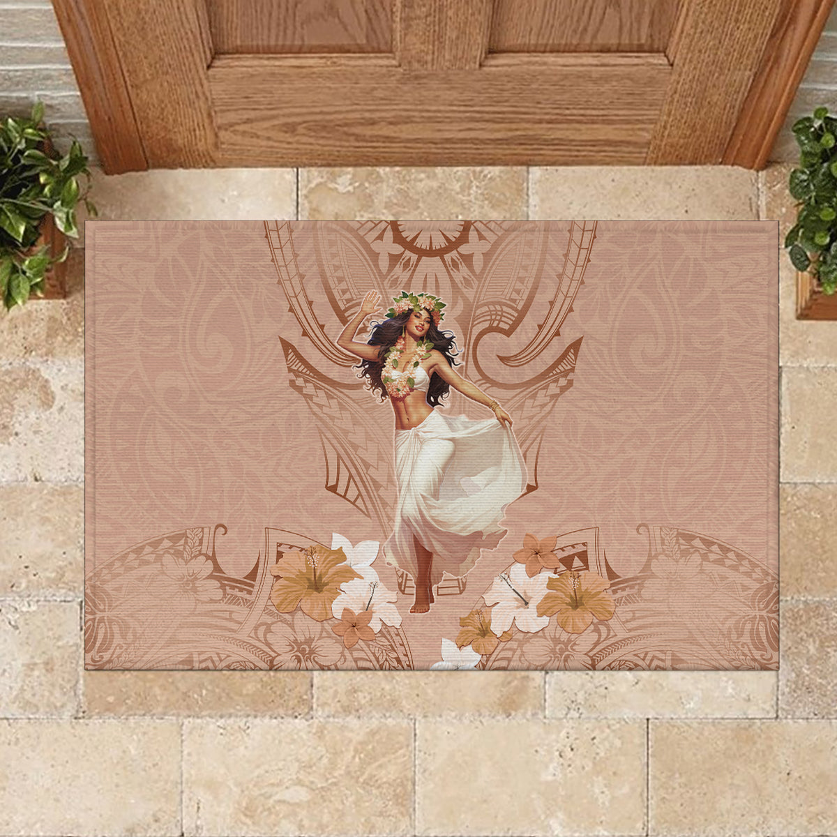 Hawaii Women's Day Rubber Doormat With Polynesian Pattern