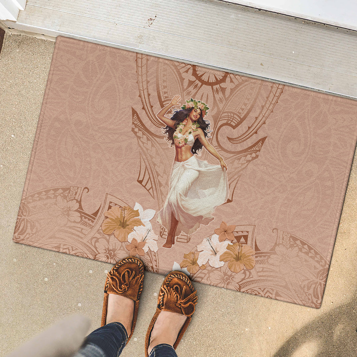 Hawaii Women's Day Rubber Doormat With Polynesian Pattern