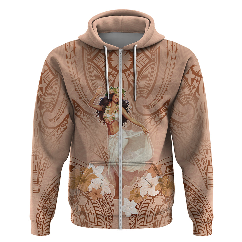 Hawaii Women's Day Zip Hoodie With Polynesian Pattern LT05 Zip Hoodie Brown - Polynesian Pride