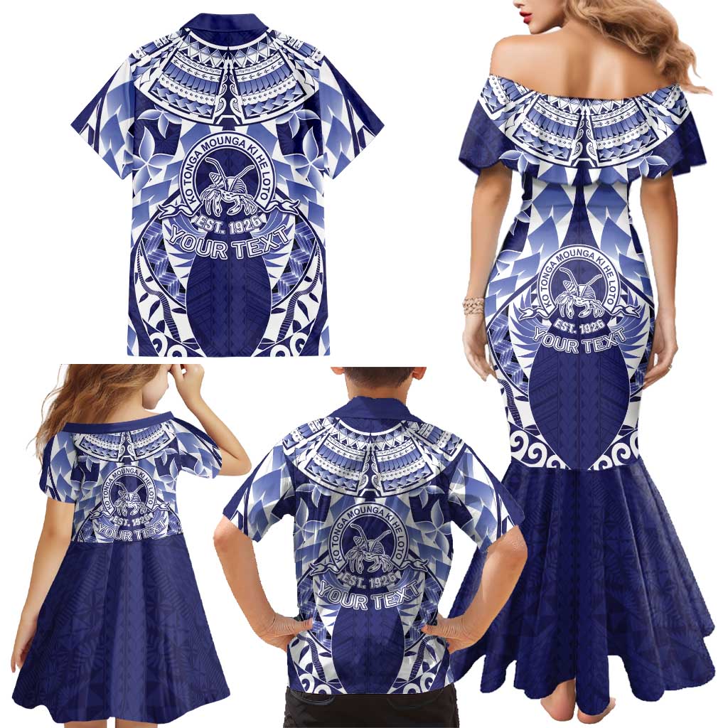 Personalised Tonga Queen Salote College Family Matching Mermaid Dress and Hawaiian Shirt Centenary Navy Version LT05 - Polynesian Pride