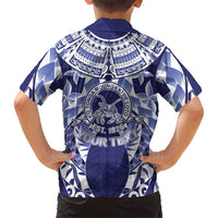 Personalised Tonga Queen Salote College Family Matching Off The Shoulder Long Sleeve Dress and Hawaiian Shirt Centenary Navy Version