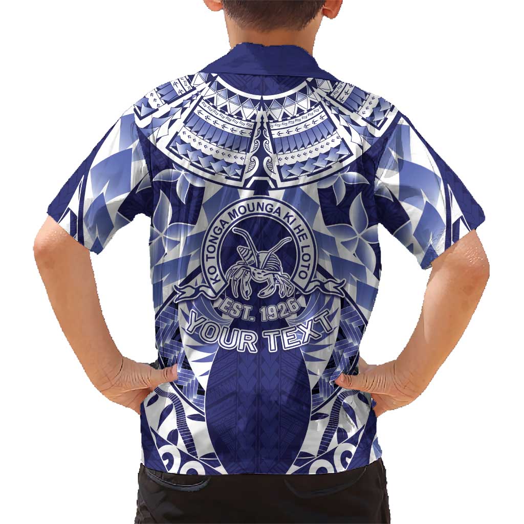 Personalised Tonga Queen Salote College Family Matching Off Shoulder Maxi Dress and Hawaiian Shirt Centenary Navy Version