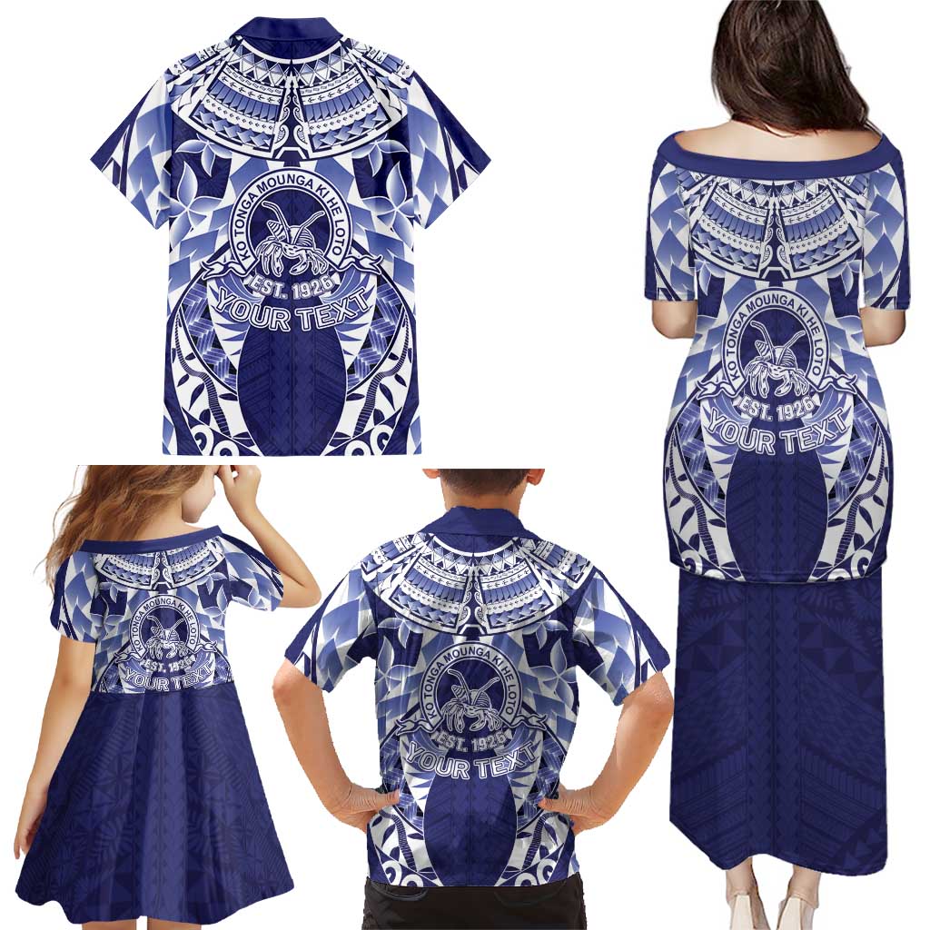 Personalised Tonga Queen Salote College Family Matching Puletasi and Hawaiian Shirt Centenary Navy Version
