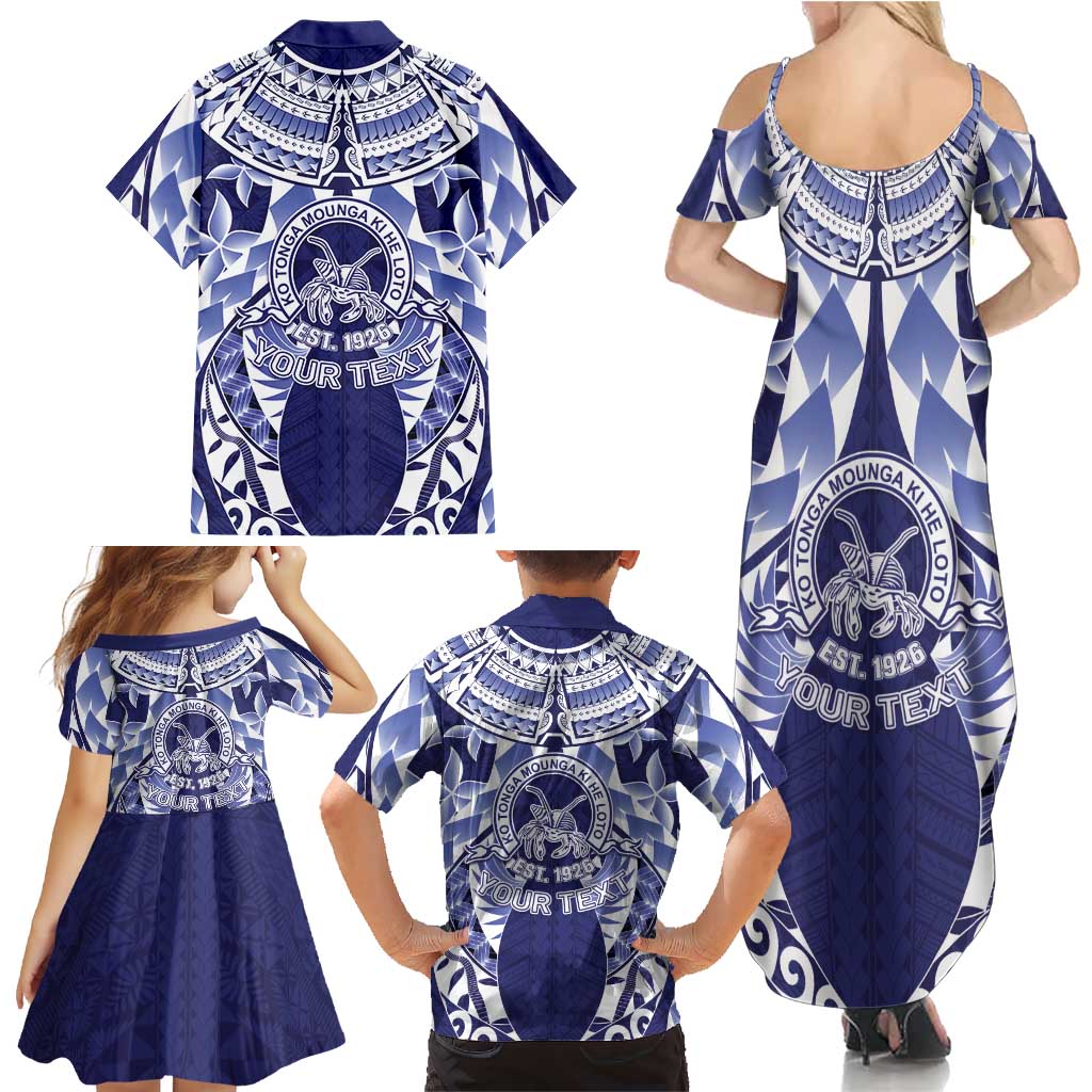 Personalised Tonga Queen Salote College Family Matching Summer Maxi Dress and Hawaiian Shirt Centenary Navy Version