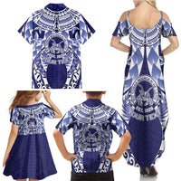 Personalised Tonga Queen Salote College Family Matching Summer Maxi Dress and Hawaiian Shirt Centenary Navy Version